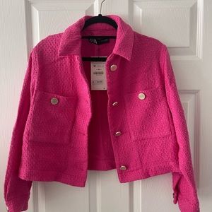 Zara - hot pink button jacked cropped
